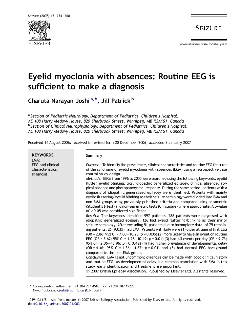 Eyelid myoclonia with absences: Routine EEG is sufficient to make a diagnosis