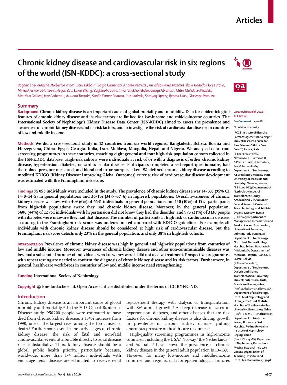 Chronic kidney disease and cardiovascular risk in six regions of the world (ISN-KDDC): a cross-sectional study