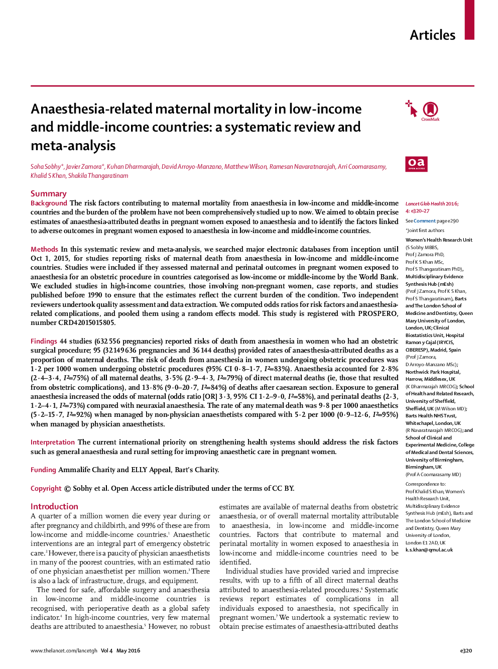 Anaesthesia-related maternal mortality in low-income and middle-income countries: a systematic review and meta-analysis