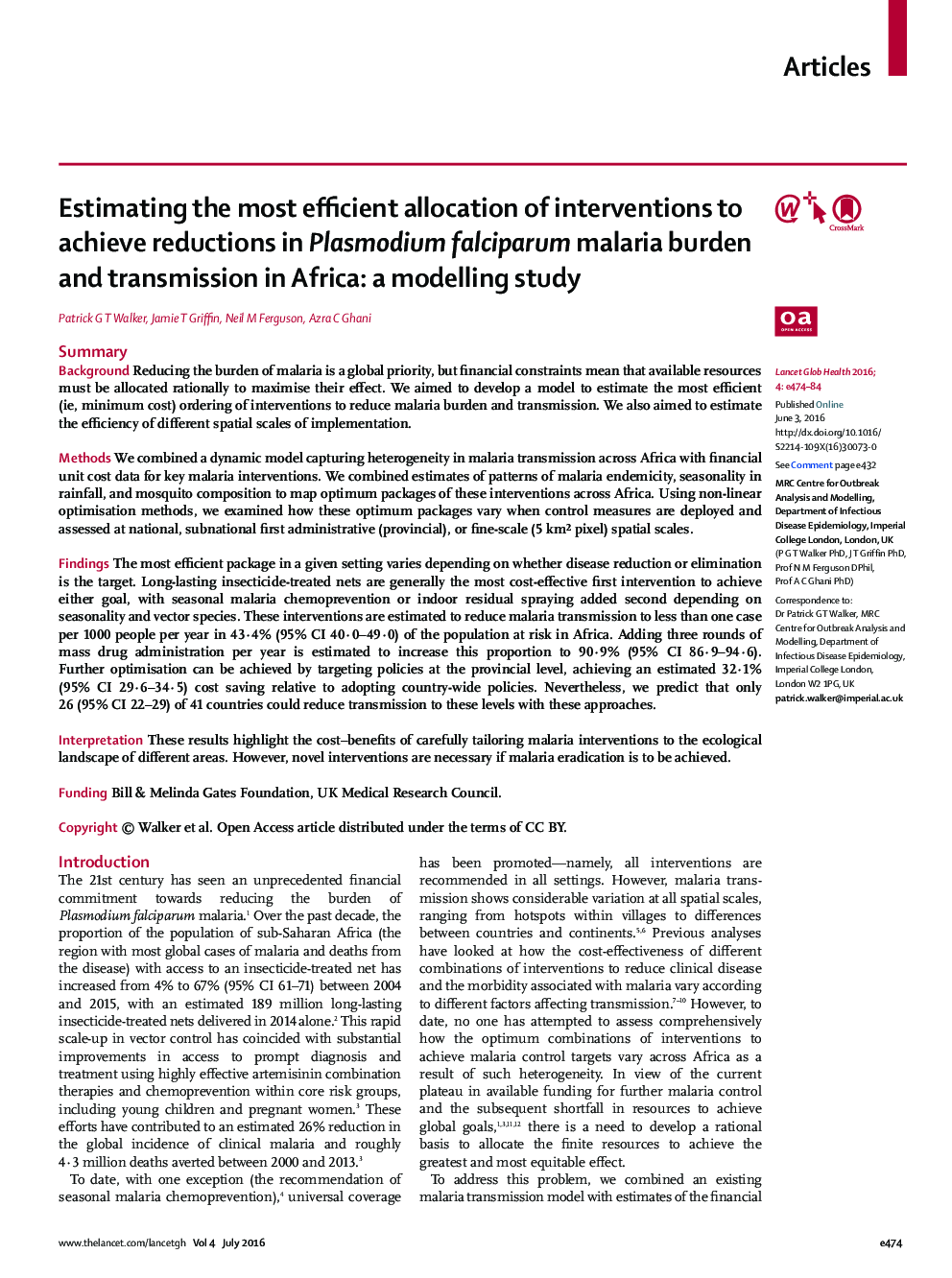 Estimating the most efficient allocation of interventions to achieve reductions in Plasmodium falciparum malaria burden and transmission in Africa: a modelling study