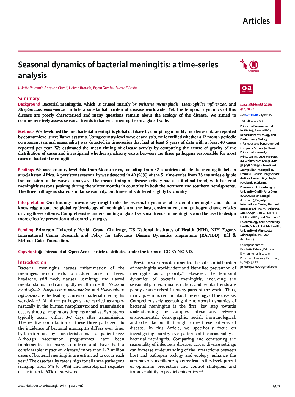 Seasonal dynamics of bacterial meningitis: a time-series analysis