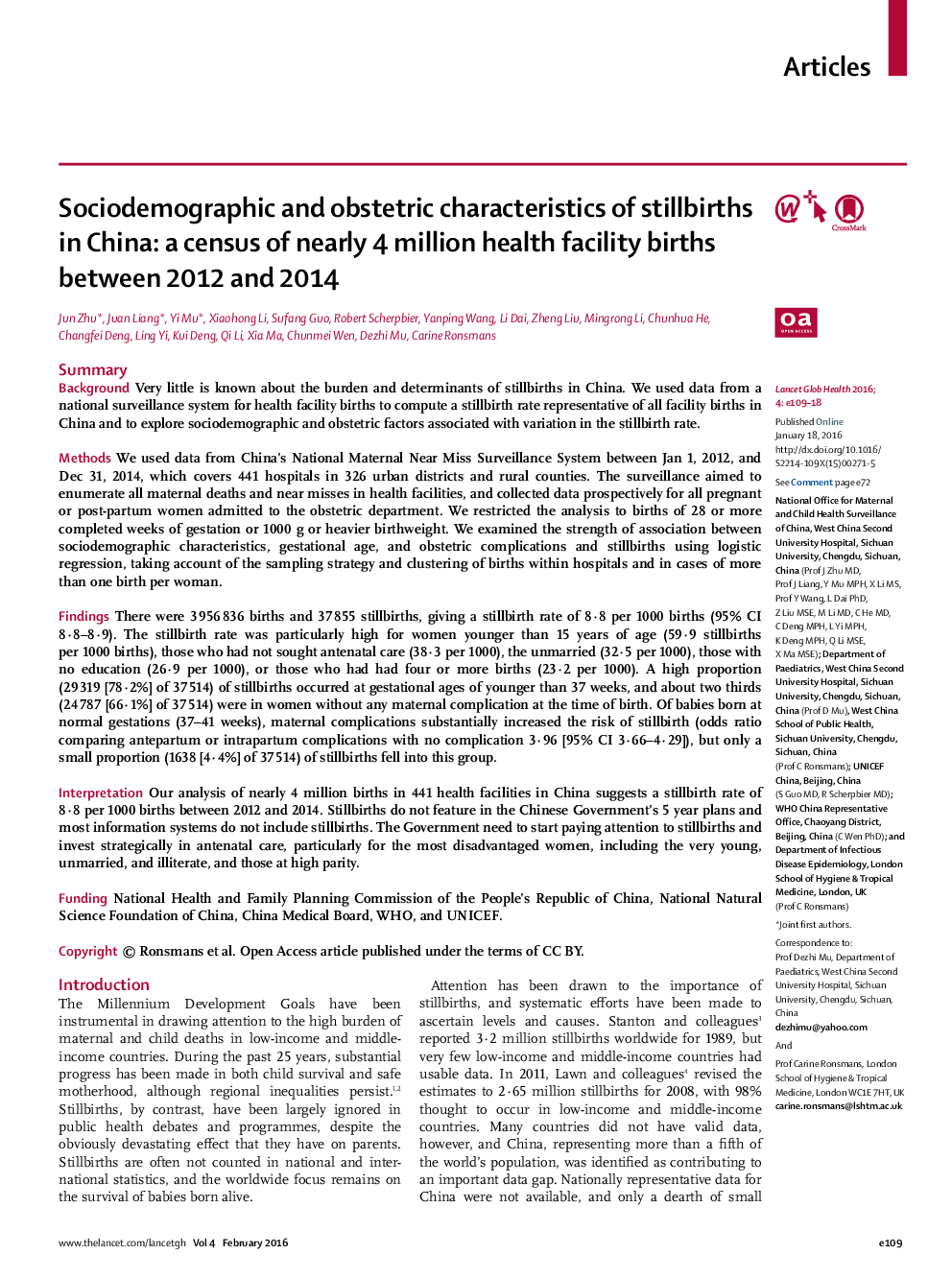 Sociodemographic and obstetric characteristics of stillbirths in China: a census of nearly 4 million health facility births between 2012 and 2014