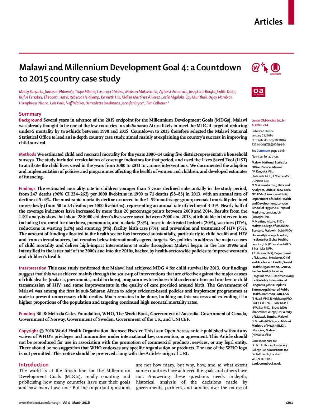 Malawi and Millennium Development Goal 4: a Countdown to 2015 country case study