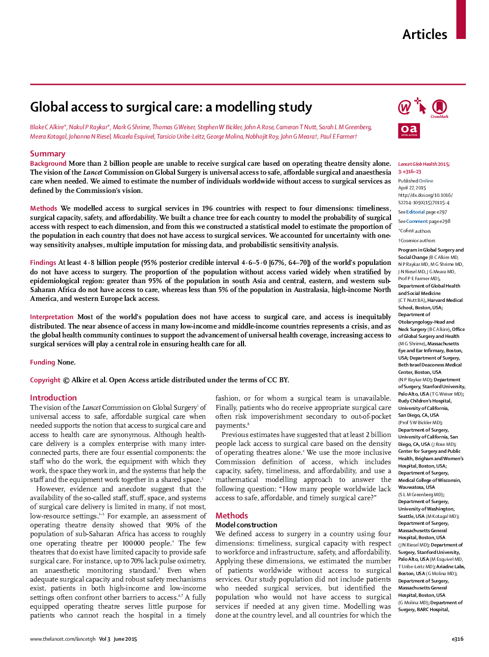 Global access to surgical care: a modelling study