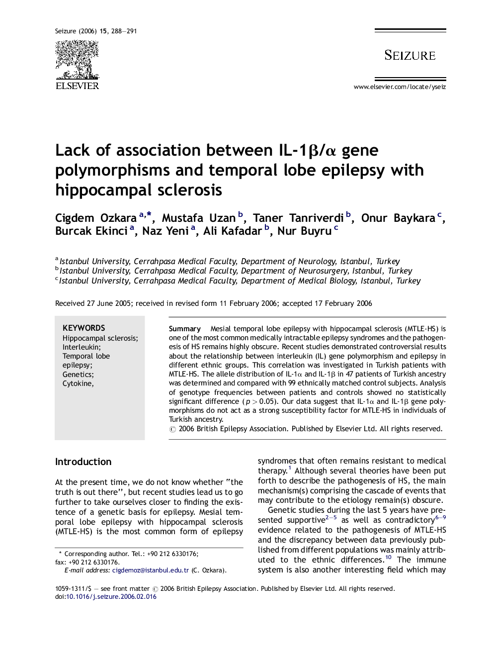 Lack of association between IL-1β/α gene polymorphisms and temporal lobe epilepsy with hippocampal sclerosis