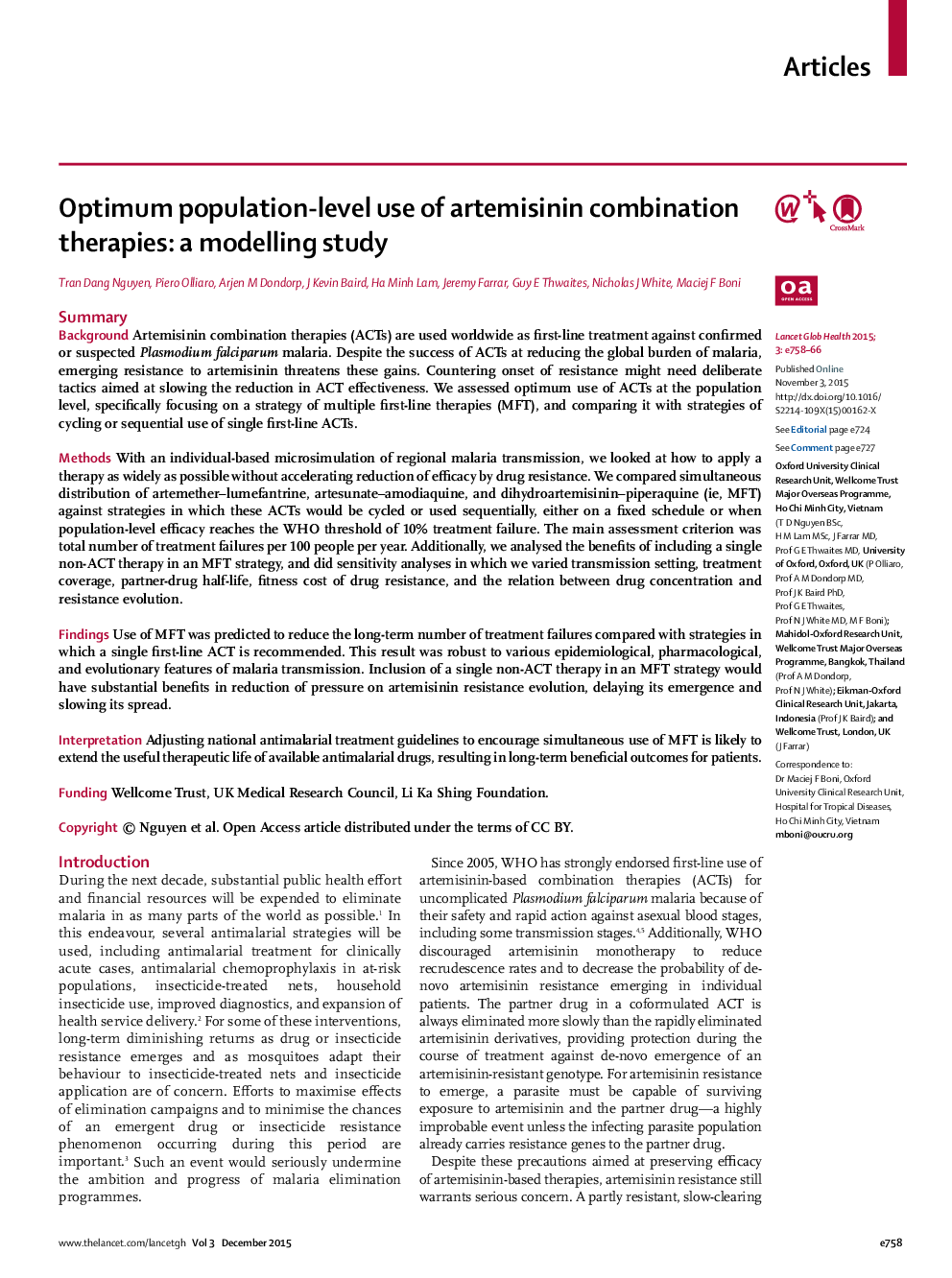 Optimum population-level use of artemisinin combination therapies: a modelling study