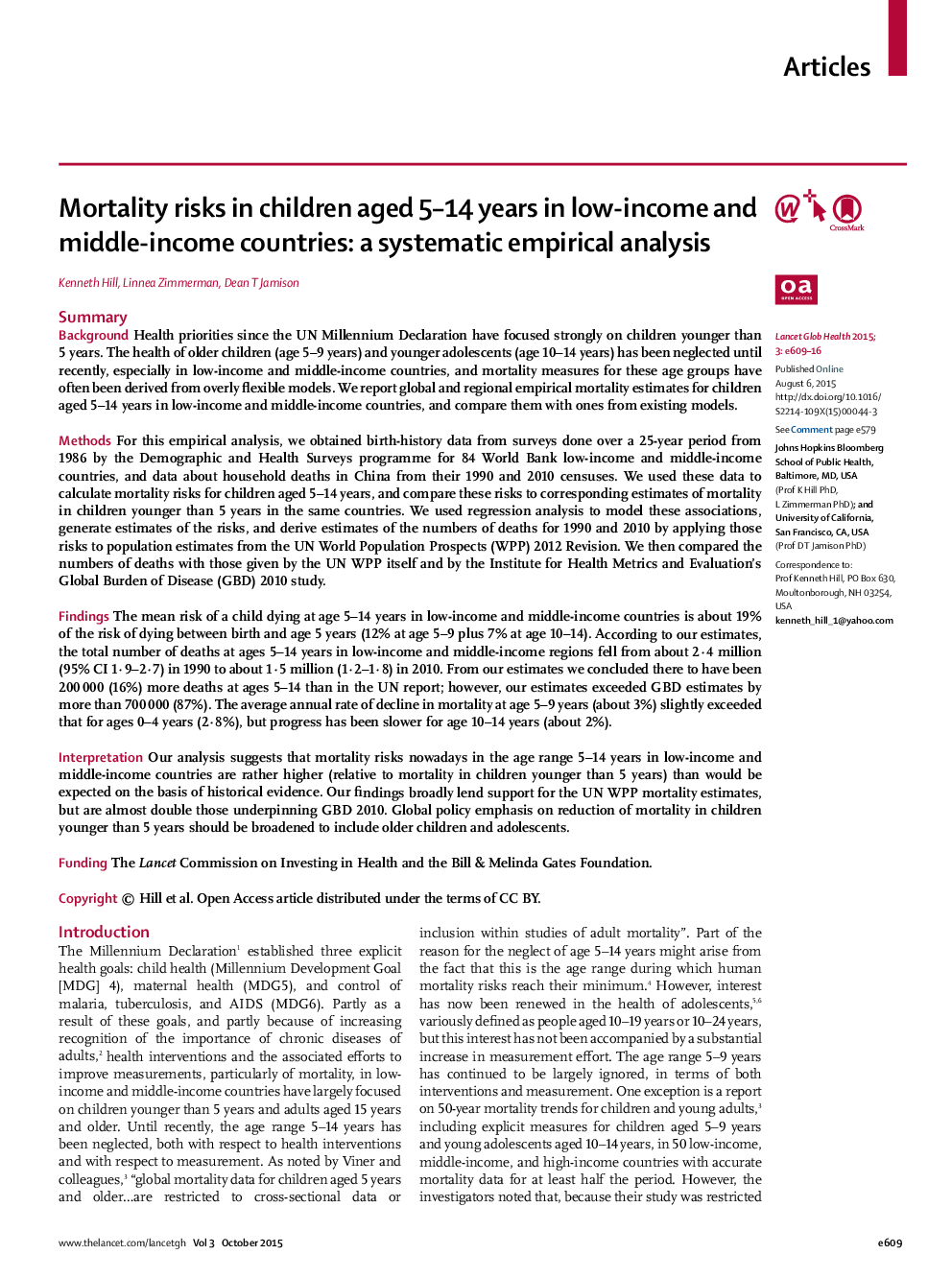 Mortality risks in children aged 5–14 years in low-income and middle-income countries: a systematic empirical analysis