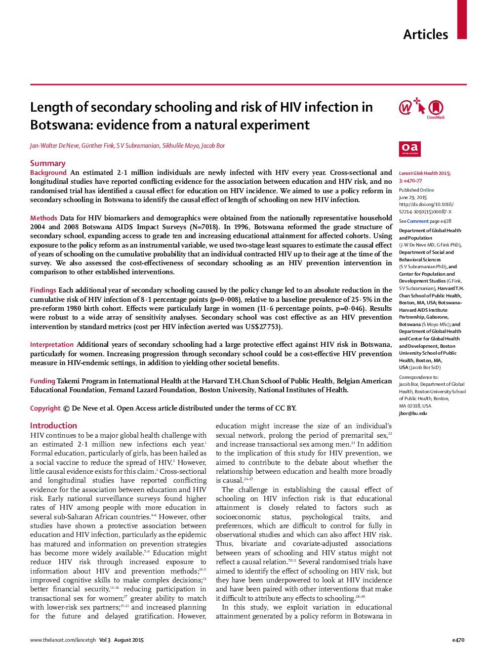 Length of secondary schooling and risk of HIV infection in Botswana: evidence from a natural experiment