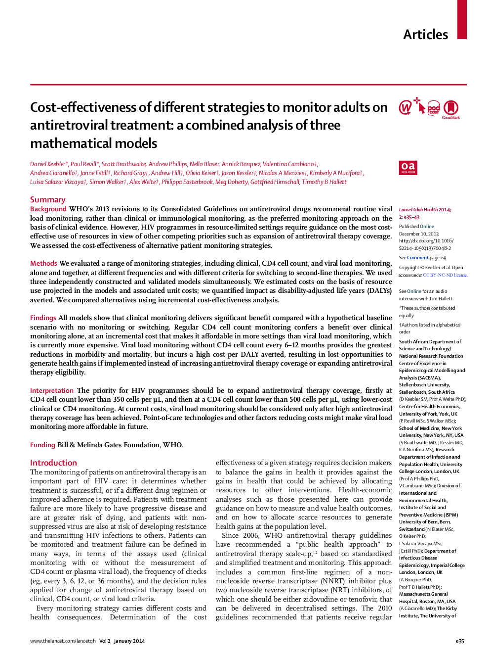 Cost-effectiveness of different strategies to monitor adults on antiretroviral treatment: a combined analysis of three mathematical models