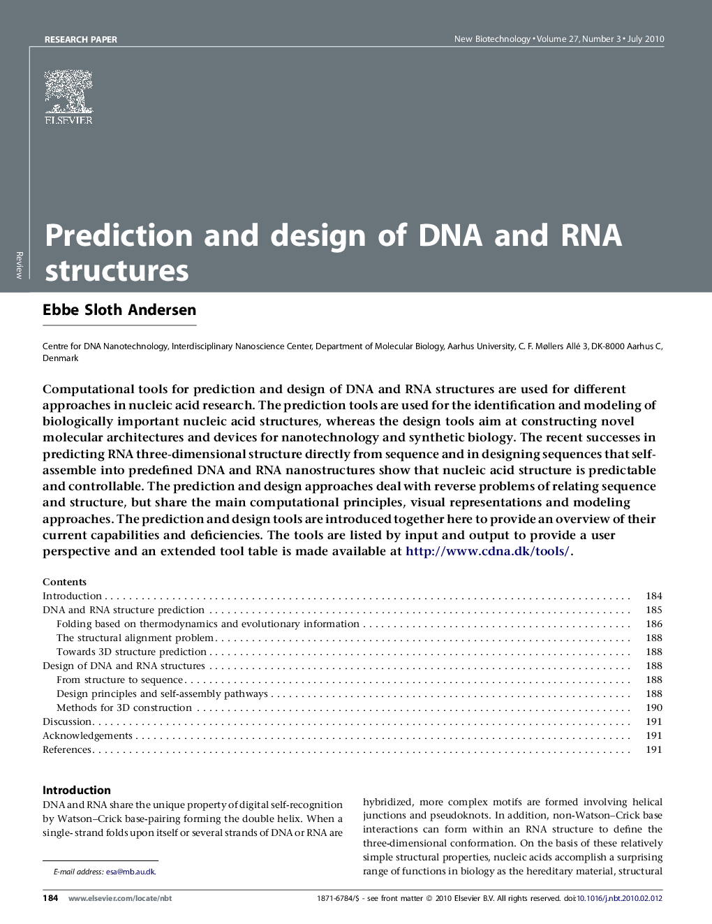 عکس صفحه اول مقاله: Prediction and design of DNA and RNA structures Prediction and design of DNA and RNA structures