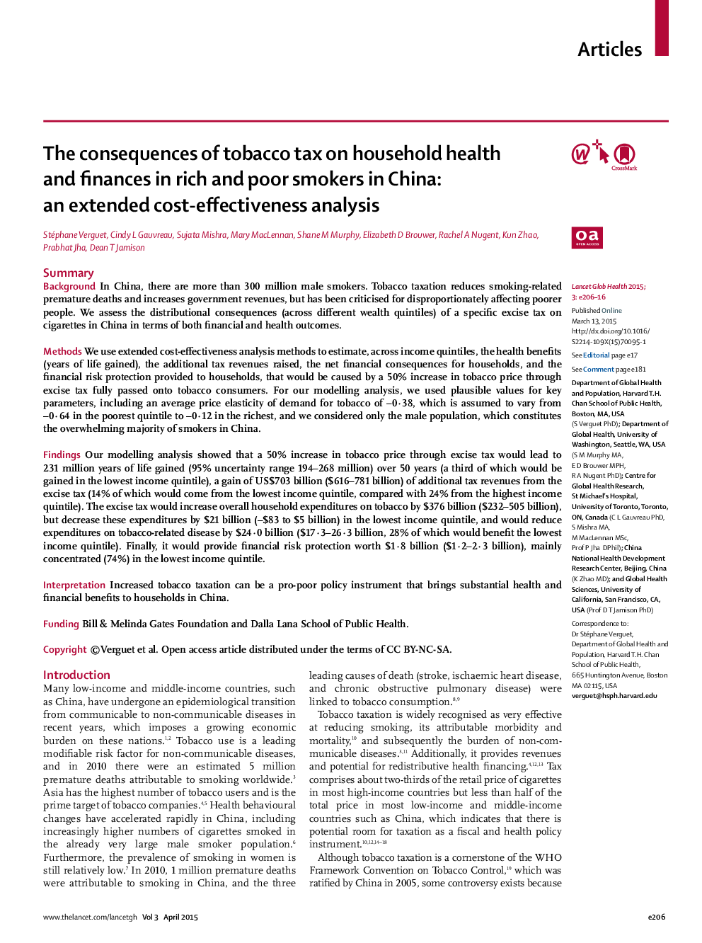 The consequences of tobacco tax on household health and finances in rich and poor smokers in China: an extended cost-effectiveness analysis