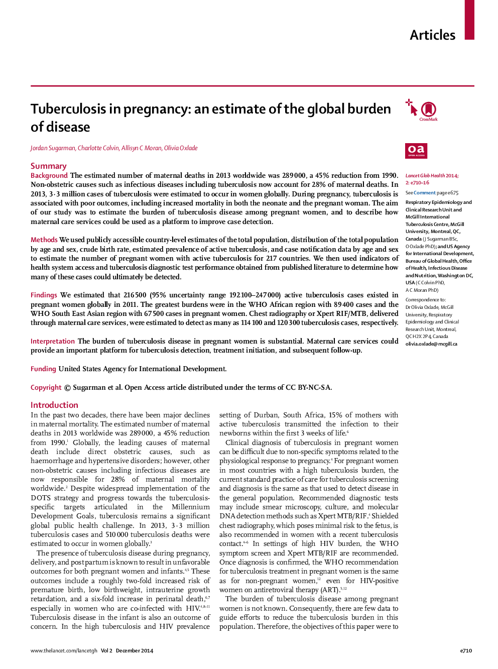 Tuberculosis in pregnancy: an estimate of the global burden of disease