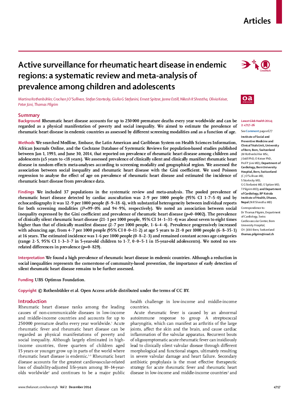 Active surveillance for rheumatic heart disease in endemic regions: a systematic review and meta-analysis of prevalence among children and adolescents