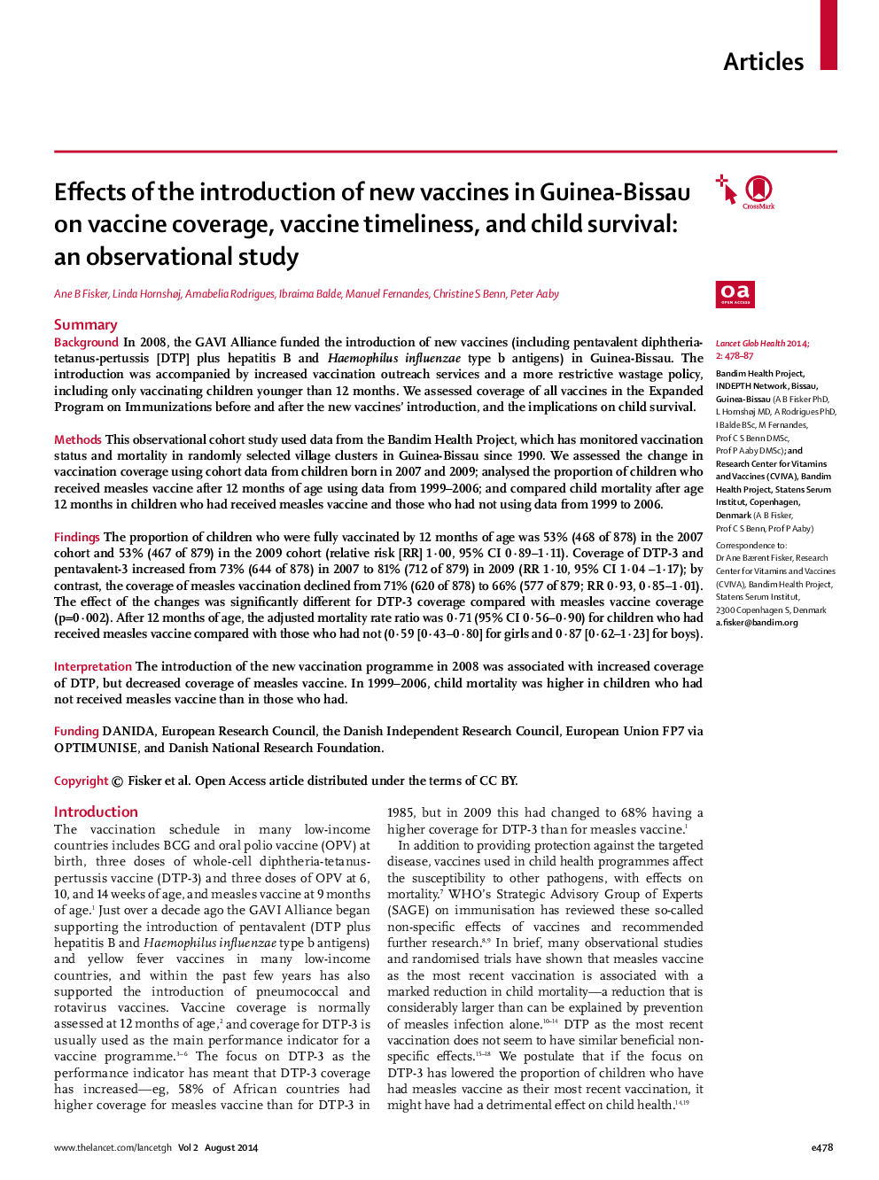 Effects of the introduction of new vaccines in Guinea-Bissau on vaccine coverage, vaccine timeliness, and child survival: an observational study