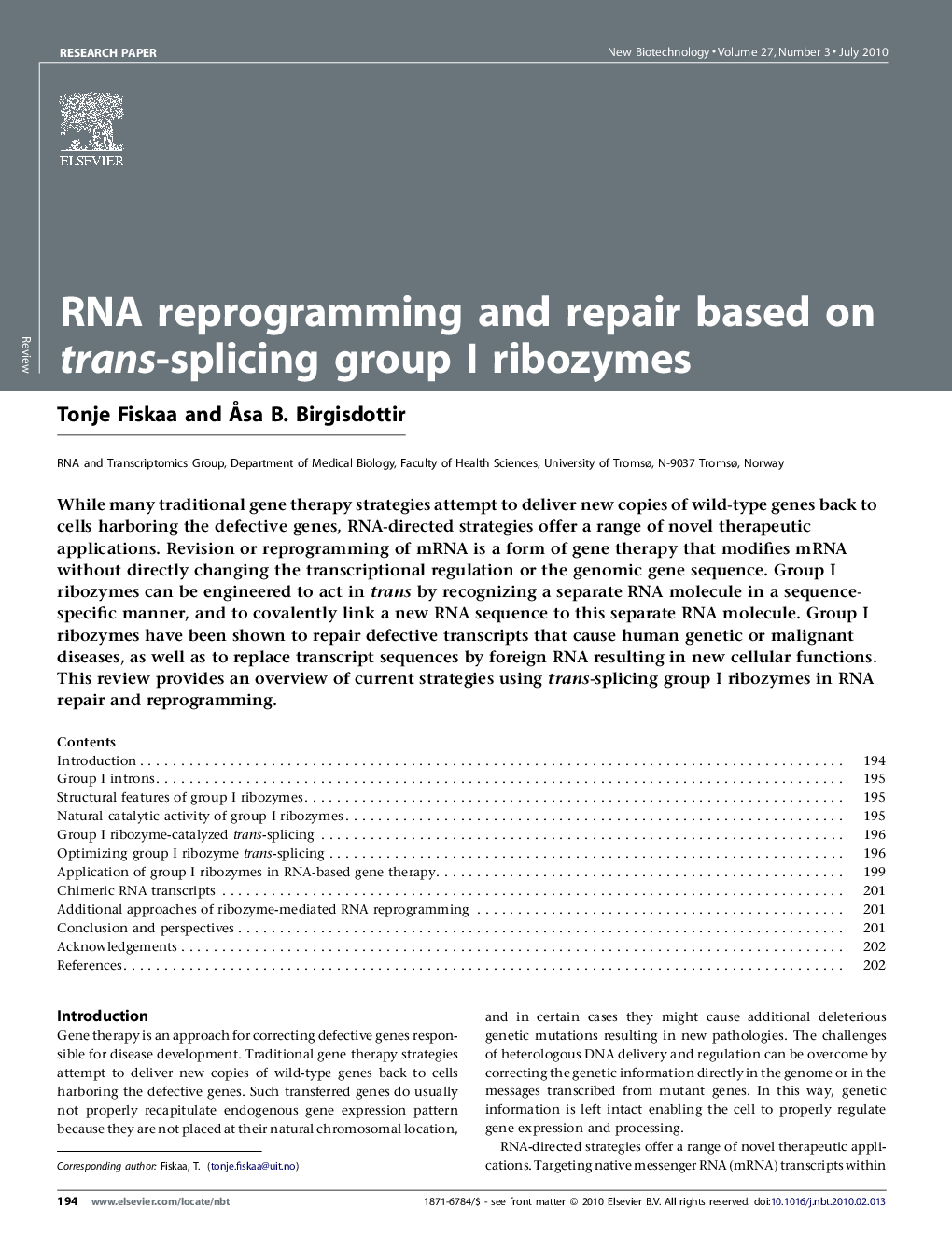RNA reprogramming and repair based on trans-splicing group I ribozymes