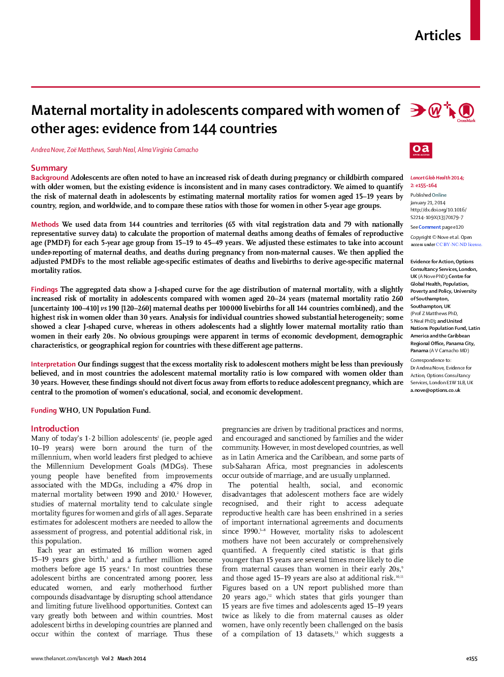 Maternal mortality in adolescents compared with women of other ages: evidence from 144 countries