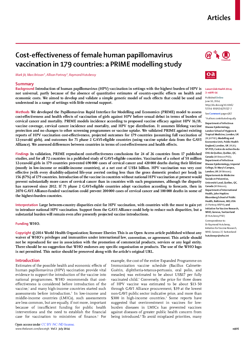 Cost-effectiveness of female human papillomavirus vaccination in 179 countries: a PRIME modelling study