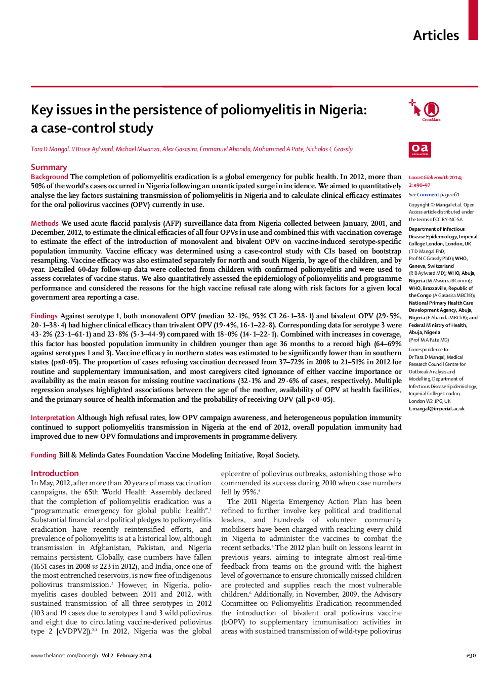 Key issues in the persistence of poliomyelitis in Nigeria: a case-control study