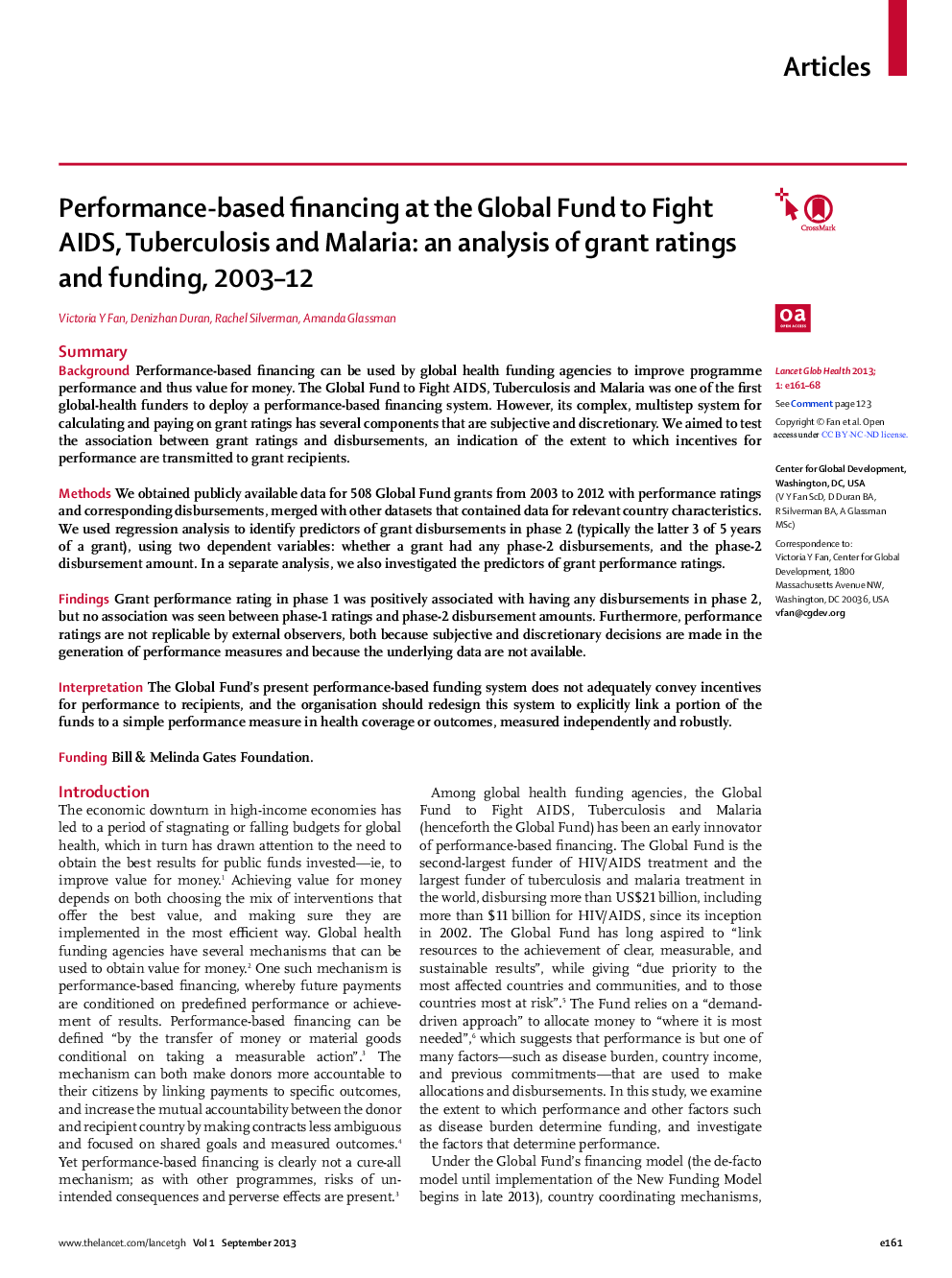 Performance-based financing at the Global Fund to Fight AIDS, Tuberculosis and Malaria: an analysis of grant ratings and funding, 2003–12