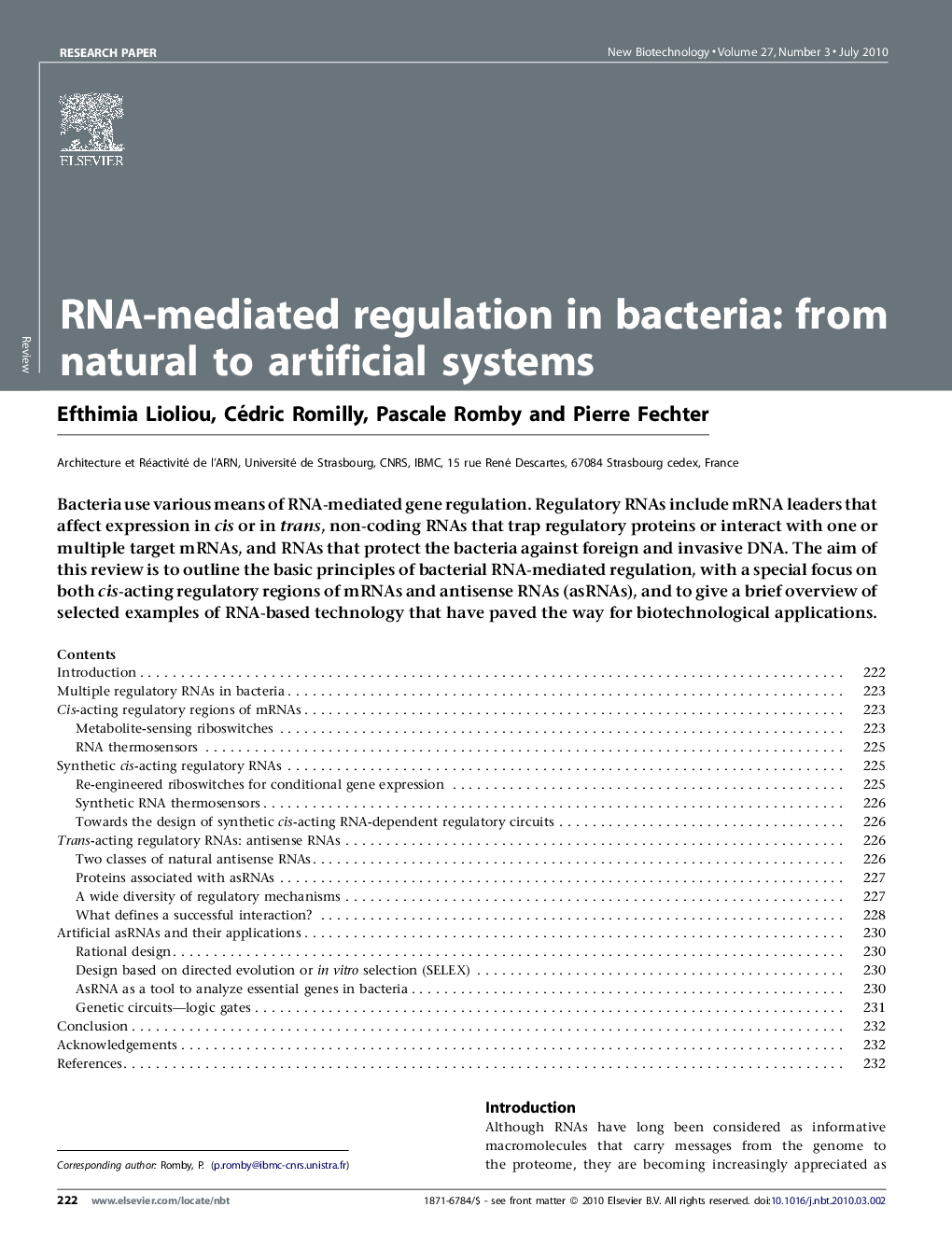 عکس صفحه اول مقاله: RNA-mediated regulation in bacteria: from natural to artificial systems RNA-mediated regulation in bacteria: from natural to artificial systems