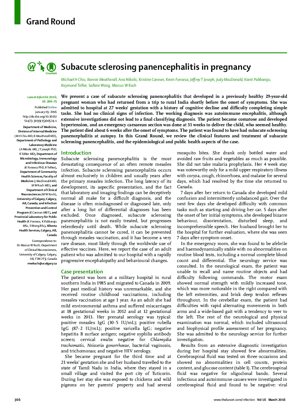 Subacute sclerosing panencephalitis in pregnancy