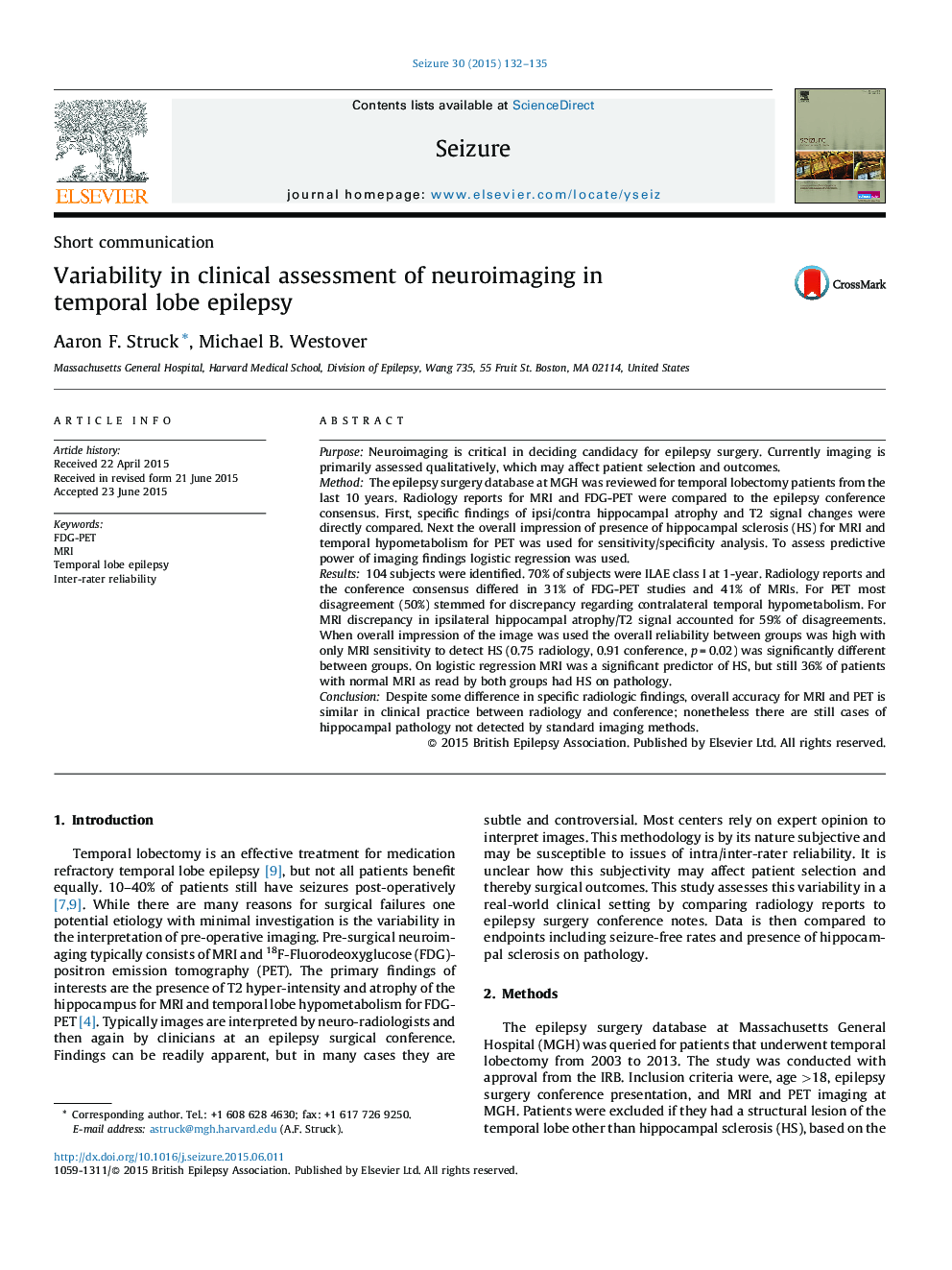 Variability in clinical assessment of neuroimaging in temporal lobe epilepsy