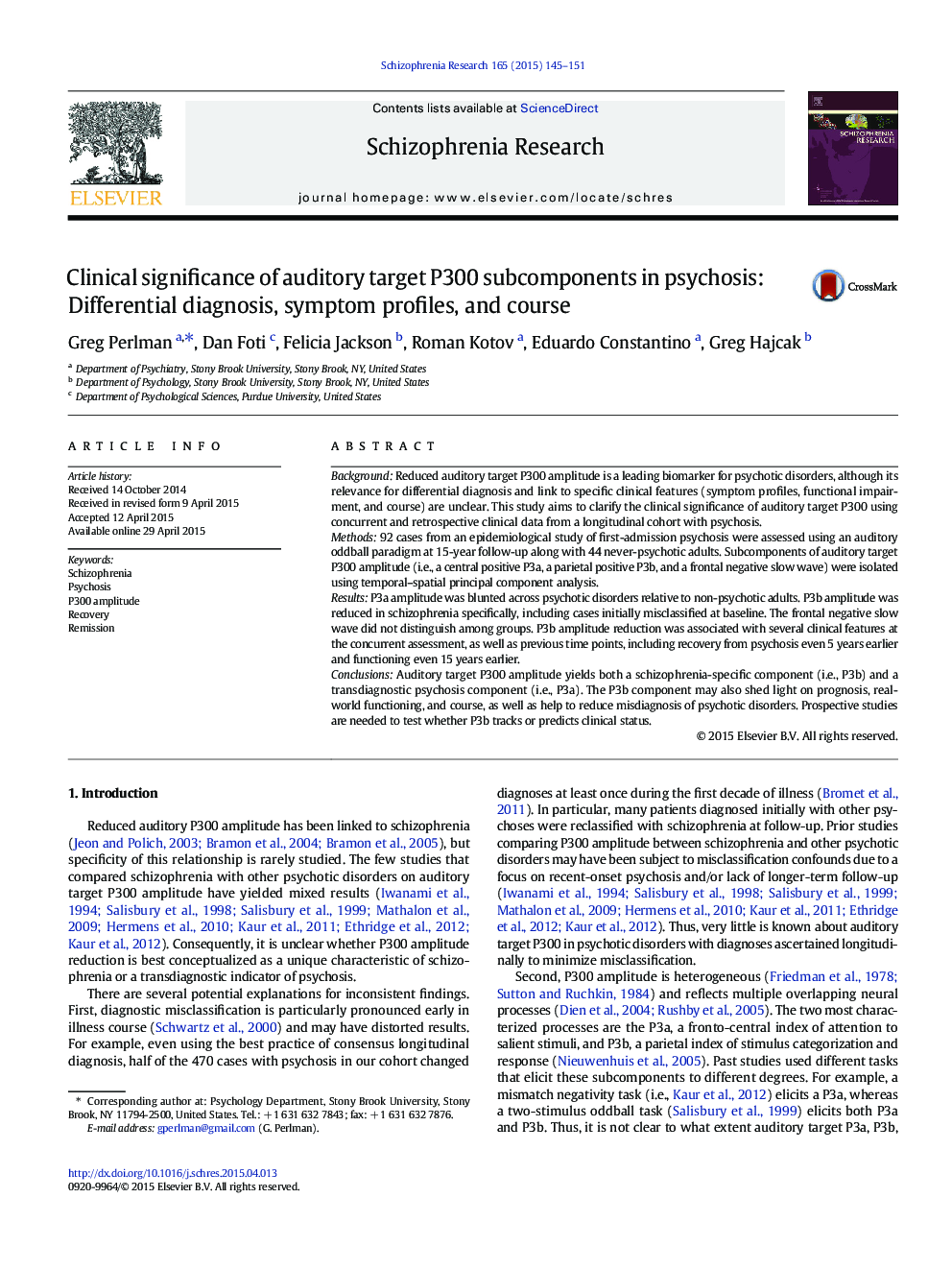 Clinical significance of auditory target P300 subcomponents in psychosis: Differential diagnosis, symptom profiles, and course