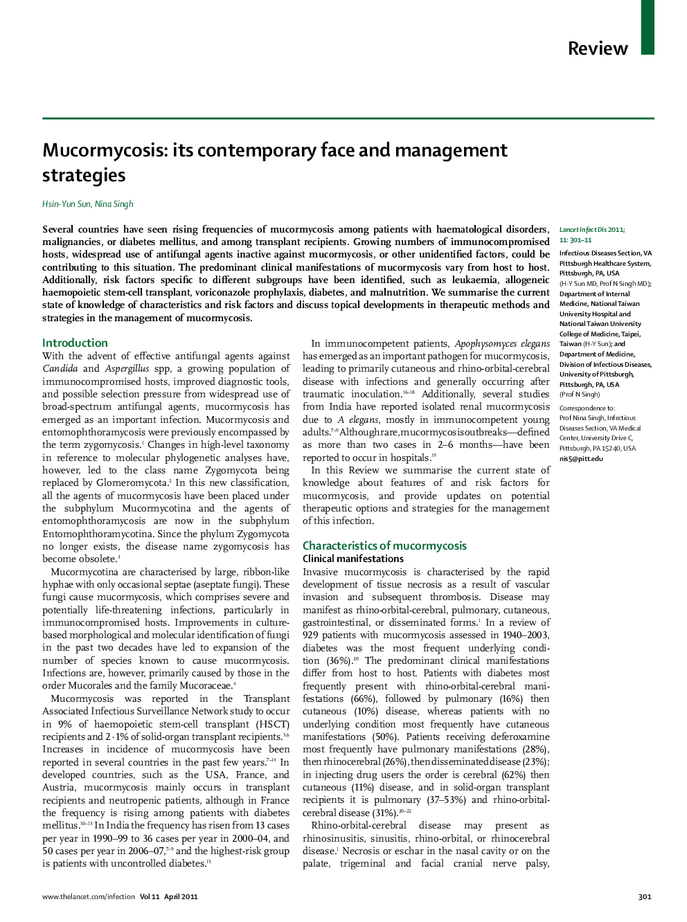 عکس صفحه اول مقاله: Mucormycosis: its contemporary face and management strategies Mucormycosis: its contemporary face and management strategies