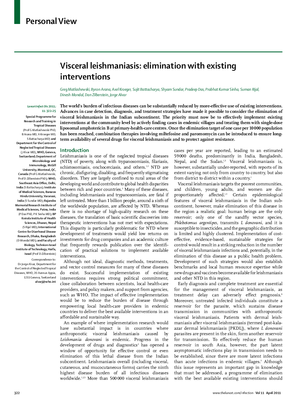 عکس صفحه اول مقاله: Visceral leishmaniasis: elimination with existing interventions Visceral leishmaniasis: elimination with existing interventions