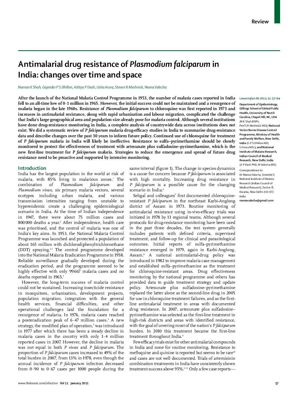 Antimalarial drug resistance of Plasmodium falciparum in India: changes over time and space