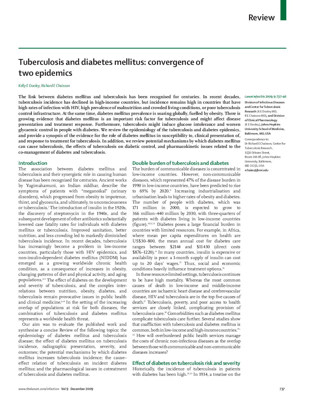 Tuberculosis and diabetes mellitus: convergence of two epidemics