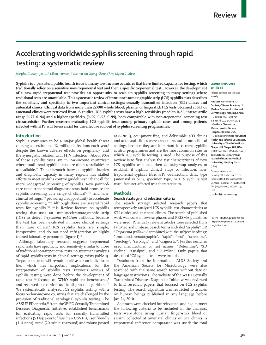 Accelerating worldwide syphilis screening through rapid testing: a systematic review