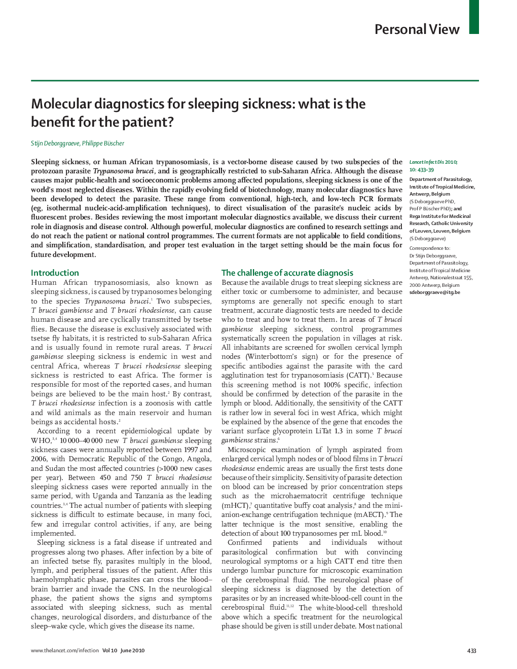 Molecular diagnostics for sleeping sickness: what is the benefit for the patient?