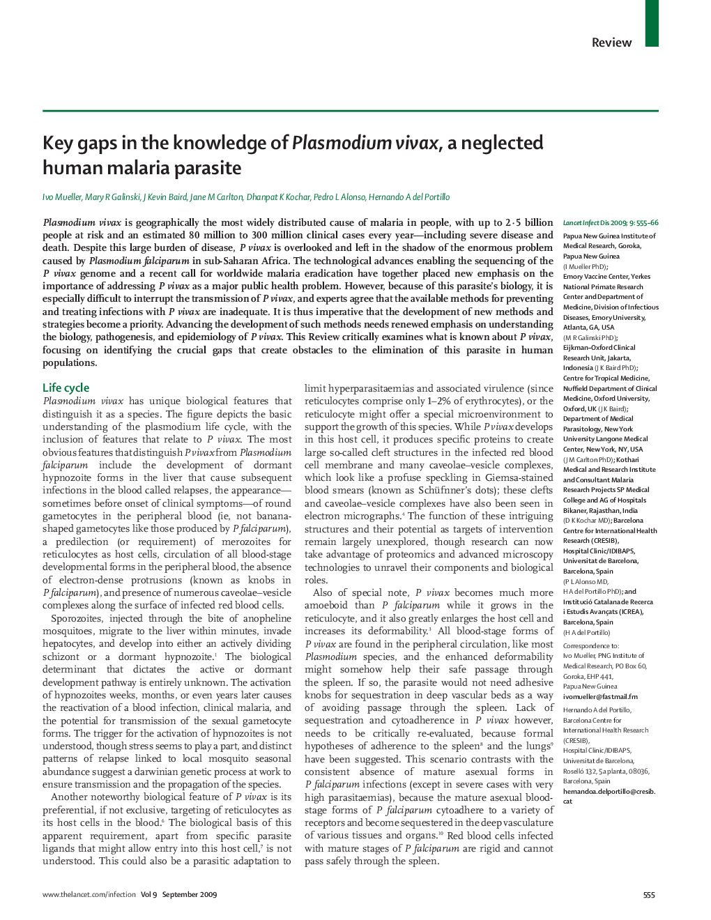 Key gaps in the knowledge of Plasmodium vivax, a neglected human malaria parasite