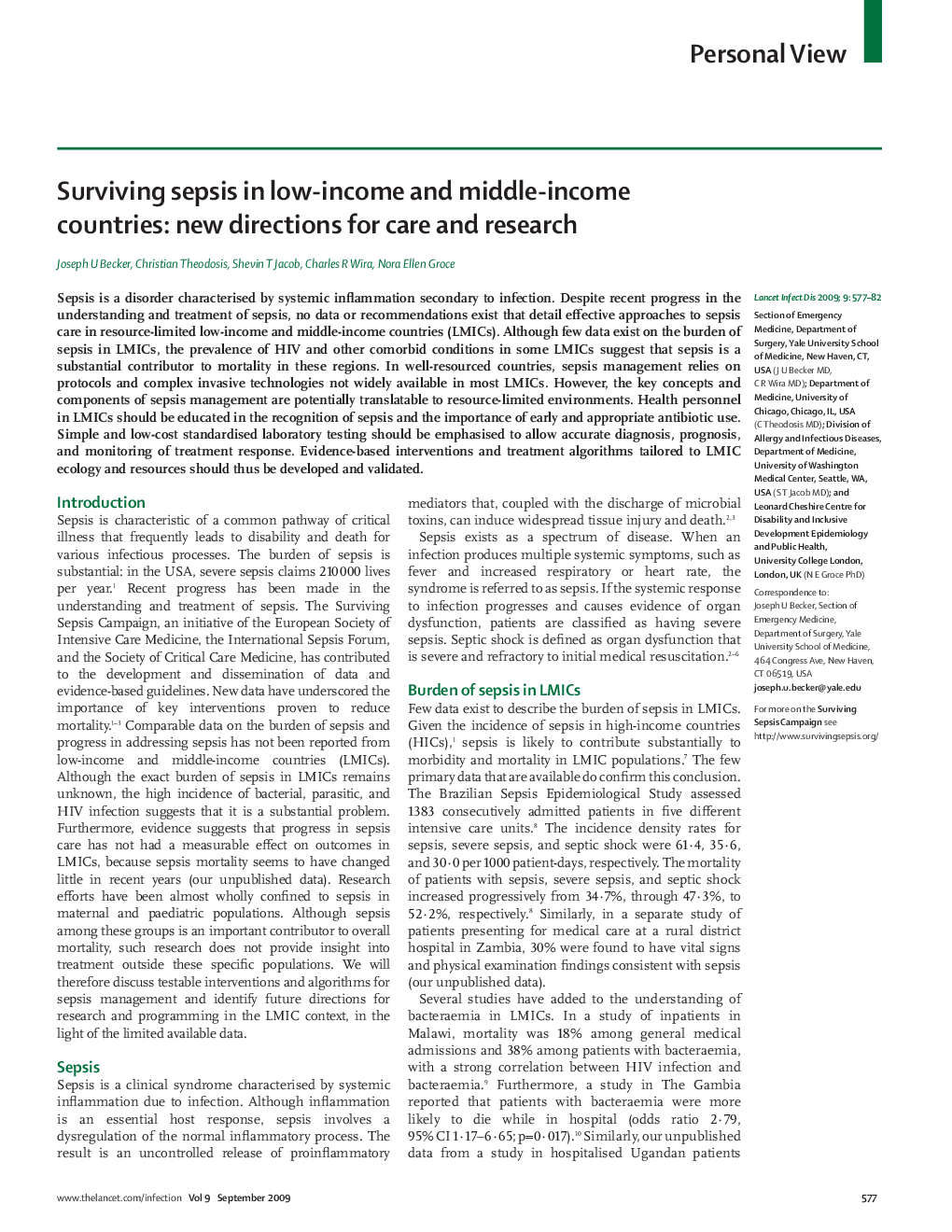 Surviving sepsis in low-income and middle-income countries: new directions for care and research