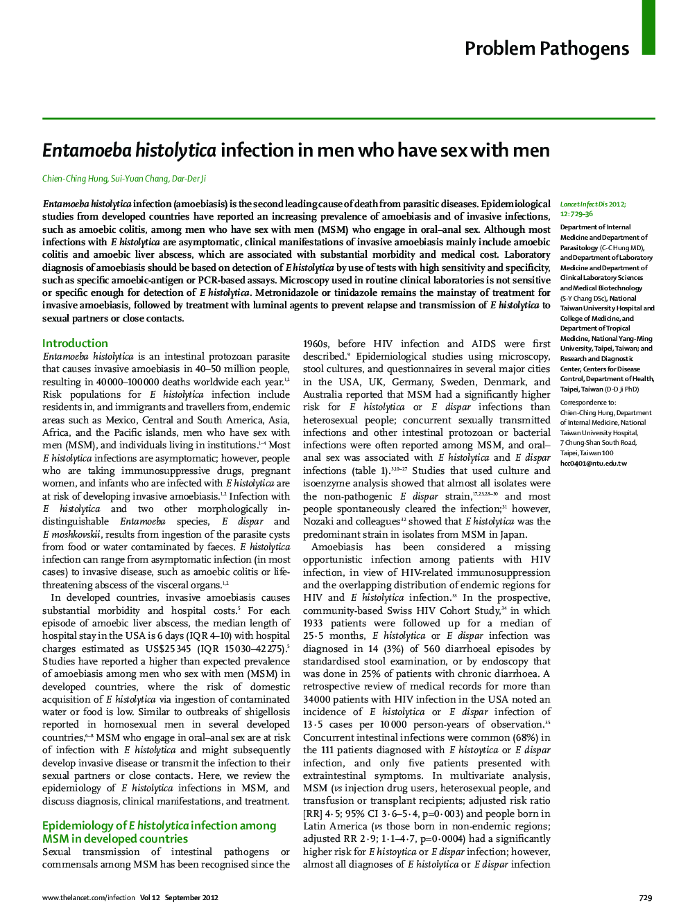Entamoeba histolytica infection in men who have sex with men