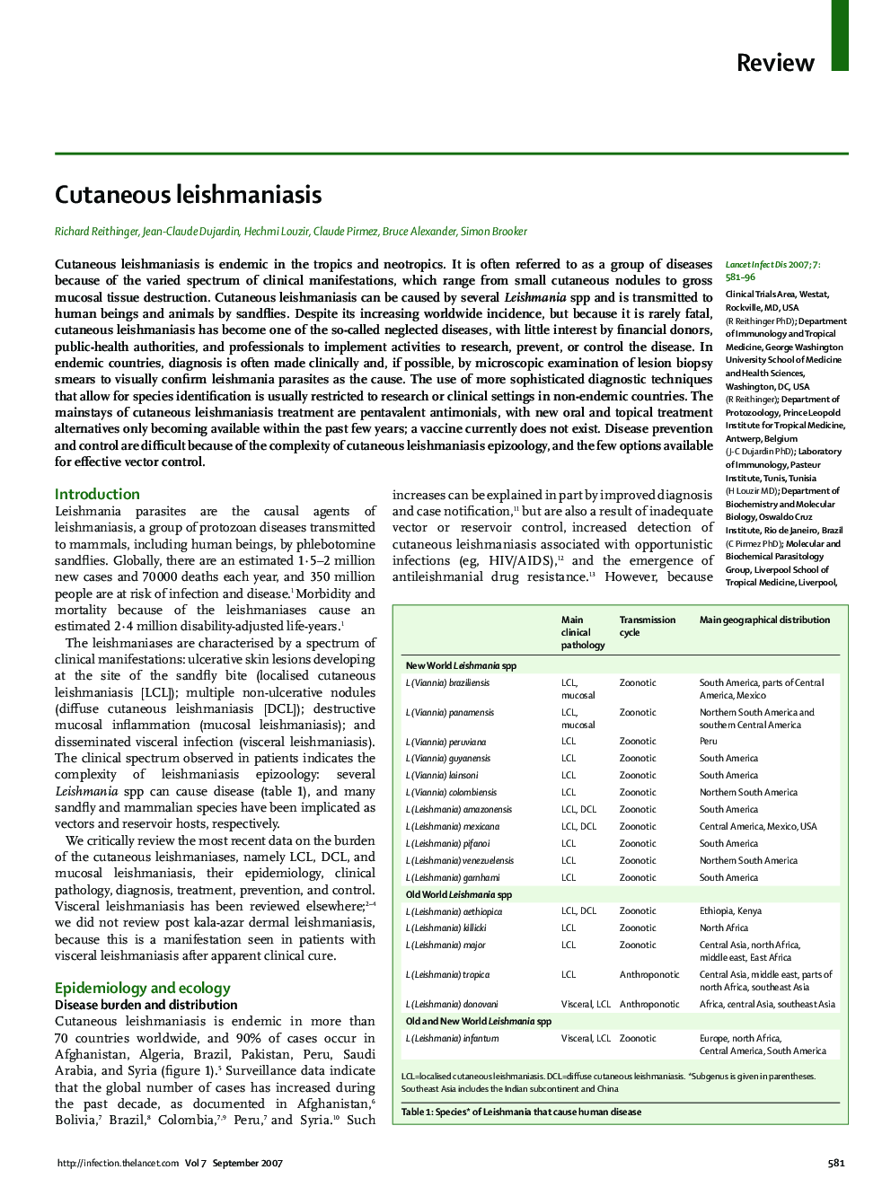 عکس صفحه اول مقاله: Cutaneous leishmaniasis Cutaneous leishmaniasis