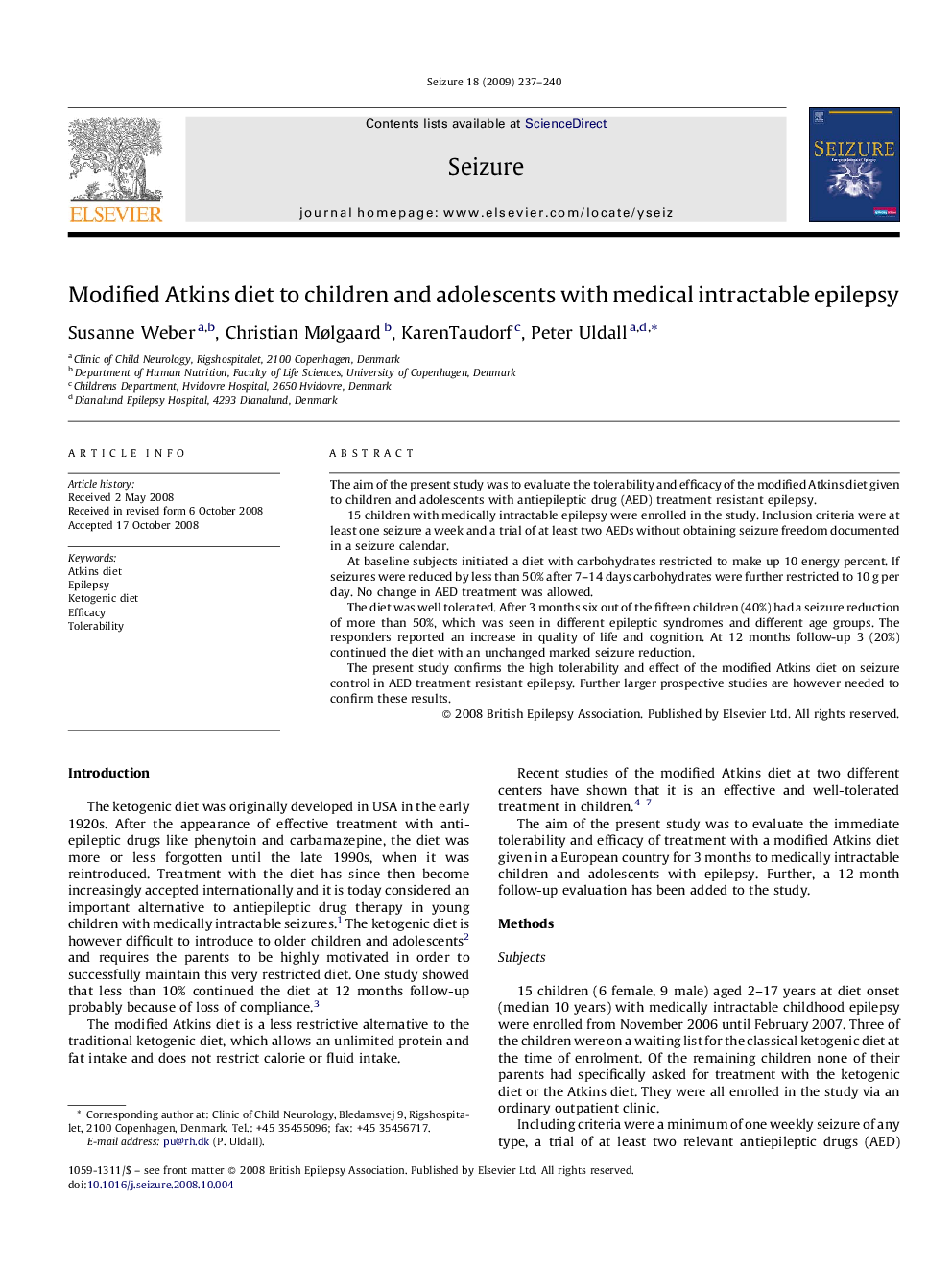 Modified Atkins diet to children and adolescents with medical intractable epilepsy