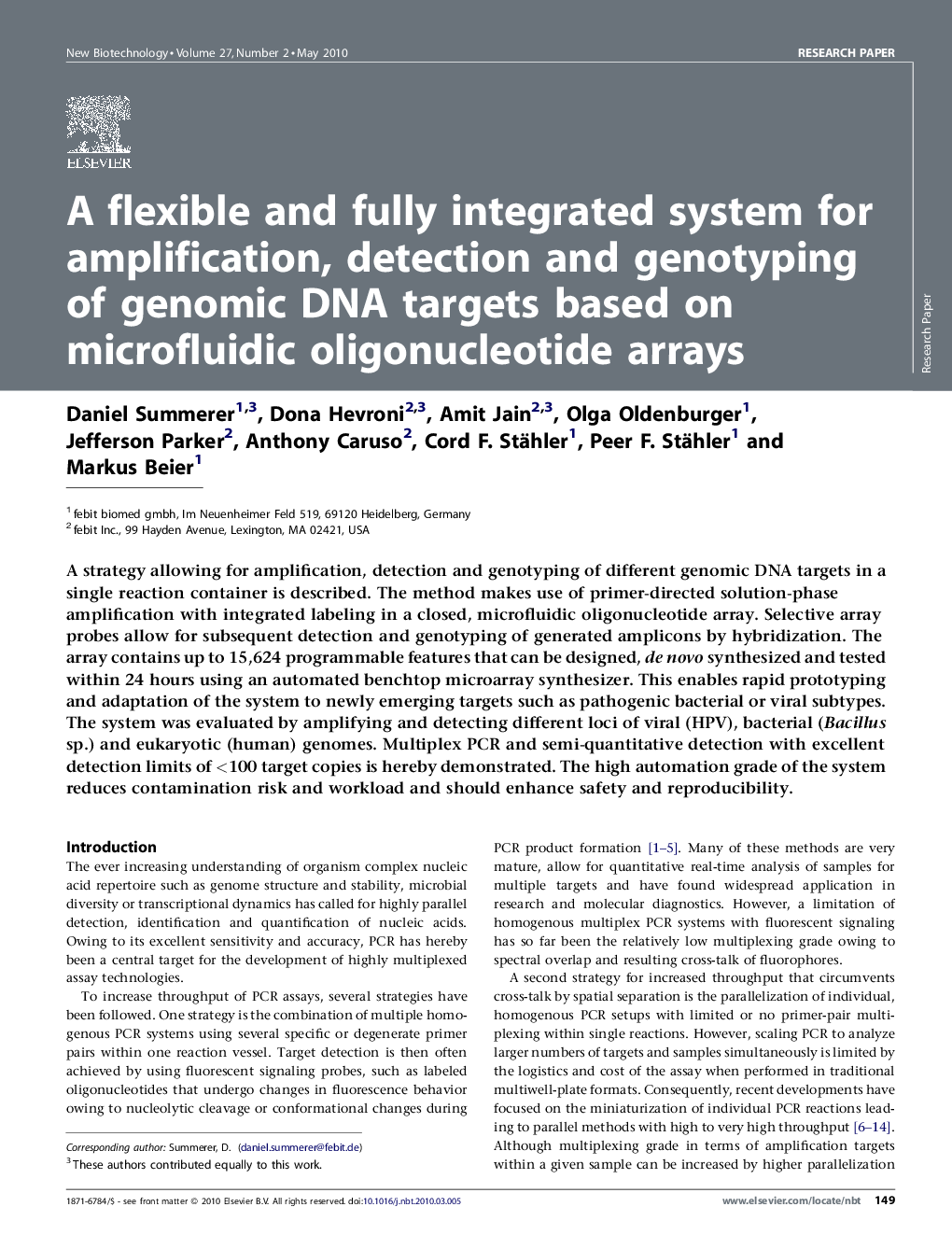 A flexible and fully integrated system for amplification, detection and genotyping of genomic DNA targets based on microfluidic oligonucleotide arrays