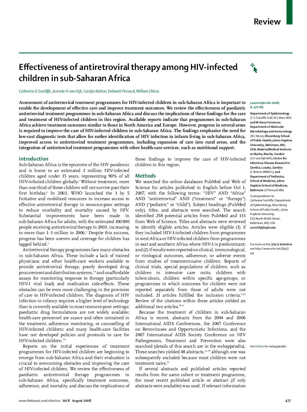 Effectiveness of antiretroviral therapy among HIV-infected children in sub-Saharan Africa