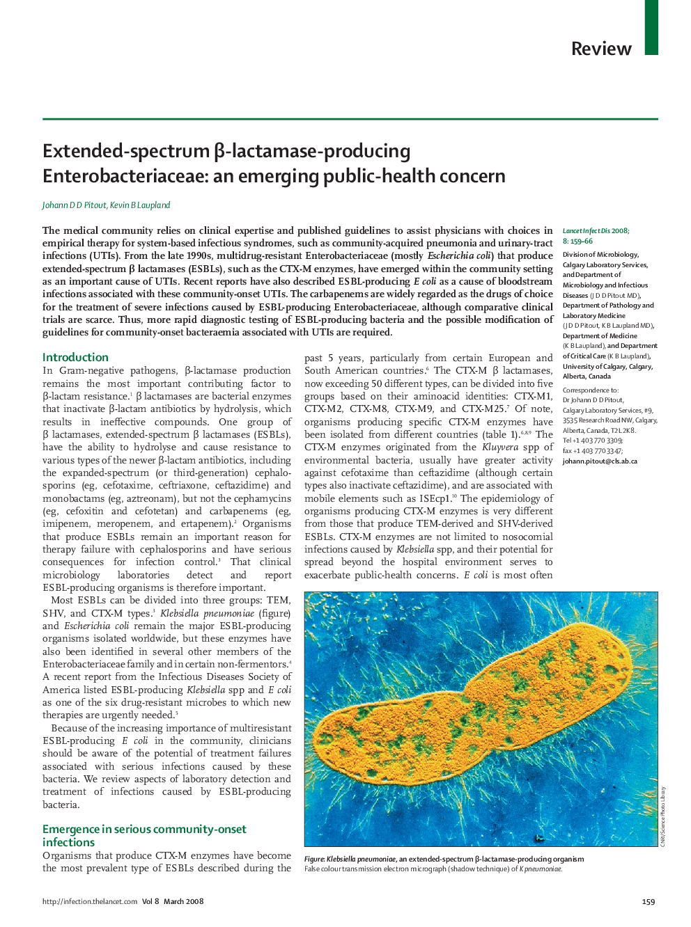 Extended-spectrum β-lactamase-producing Enterobacteriaceae: an emerging public-health concern