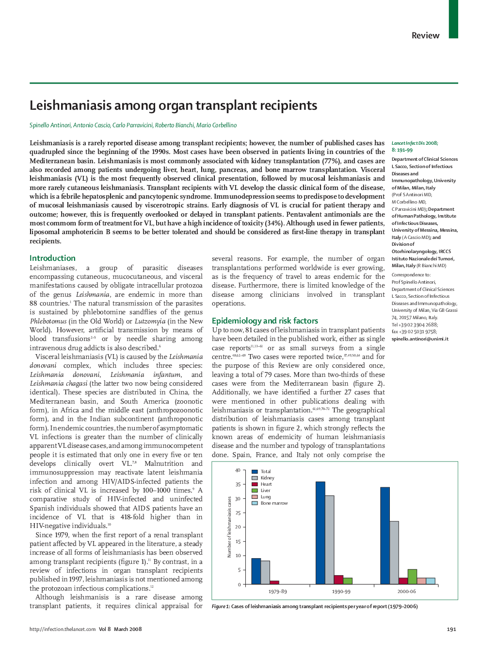 Leishmaniasis among organ transplant recipients