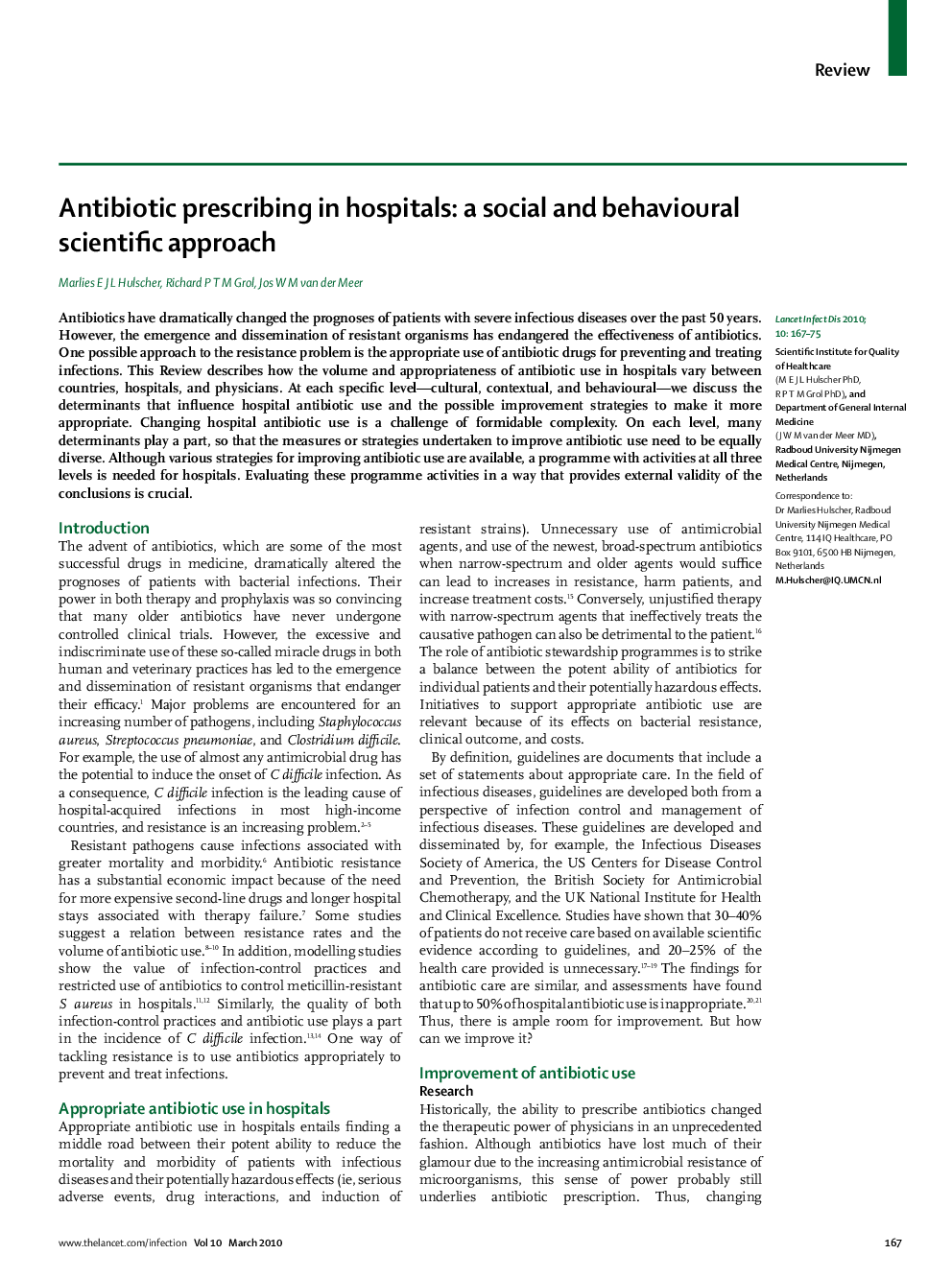 عکس صفحه اول مقاله: Antibiotic prescribing in hospitals: a social and behavioural scientific approach Antibiotic prescribing in hospitals: a social and behavioural scientific approach