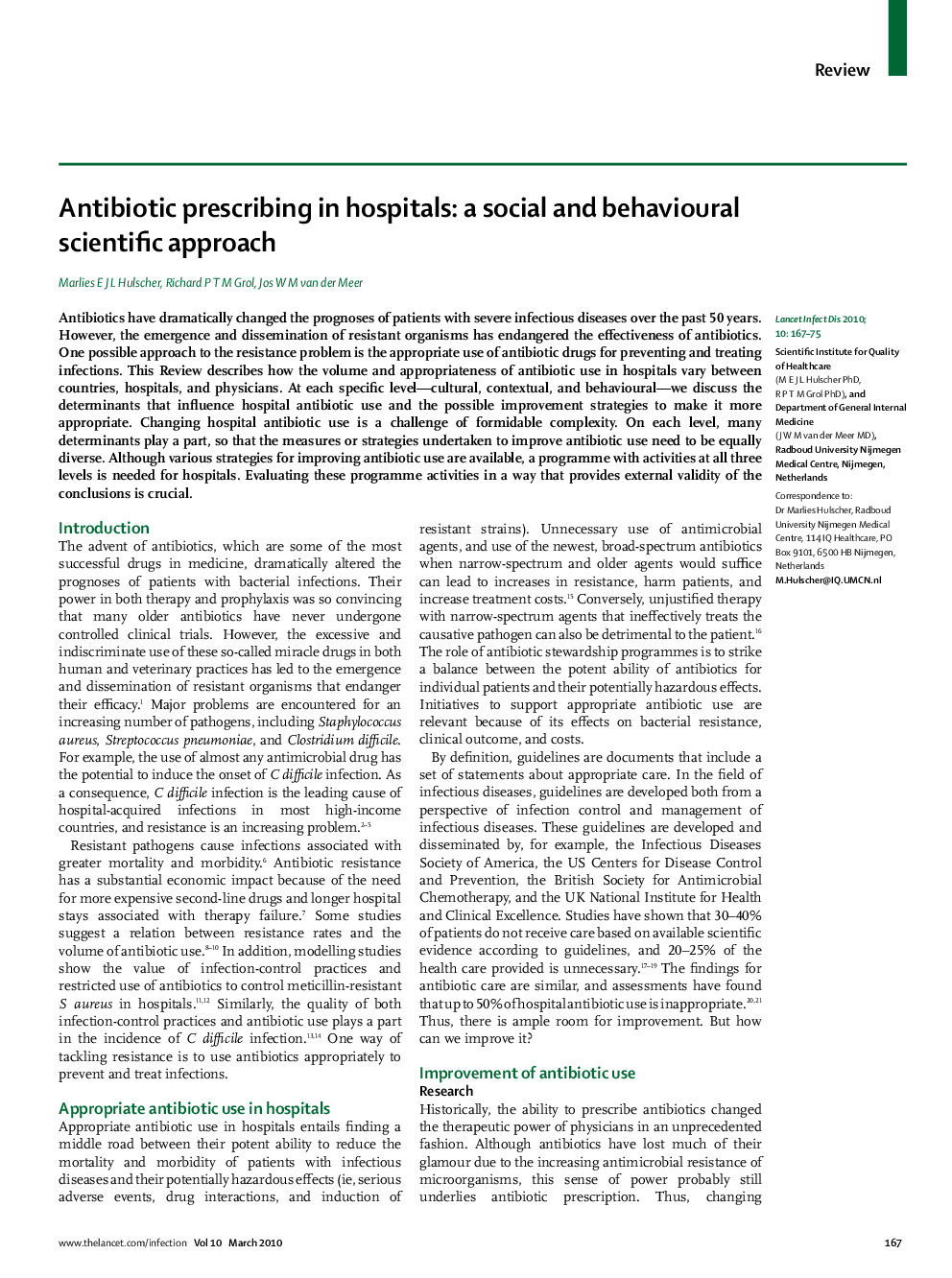 Antibiotic prescribing in hospitals: a social and behavioural scientific approach