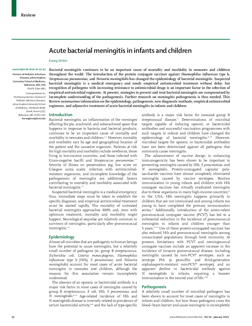 Acute bacterial meningitis in infants and children