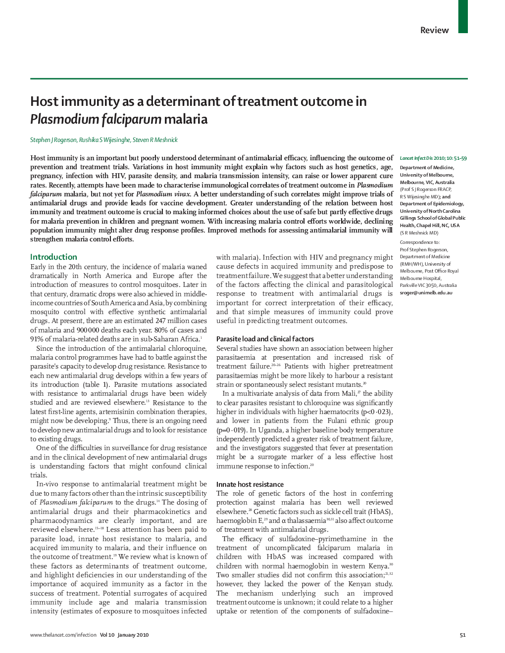 Host immunity as a determinant of treatment outcome in Plasmodium falciparum malaria