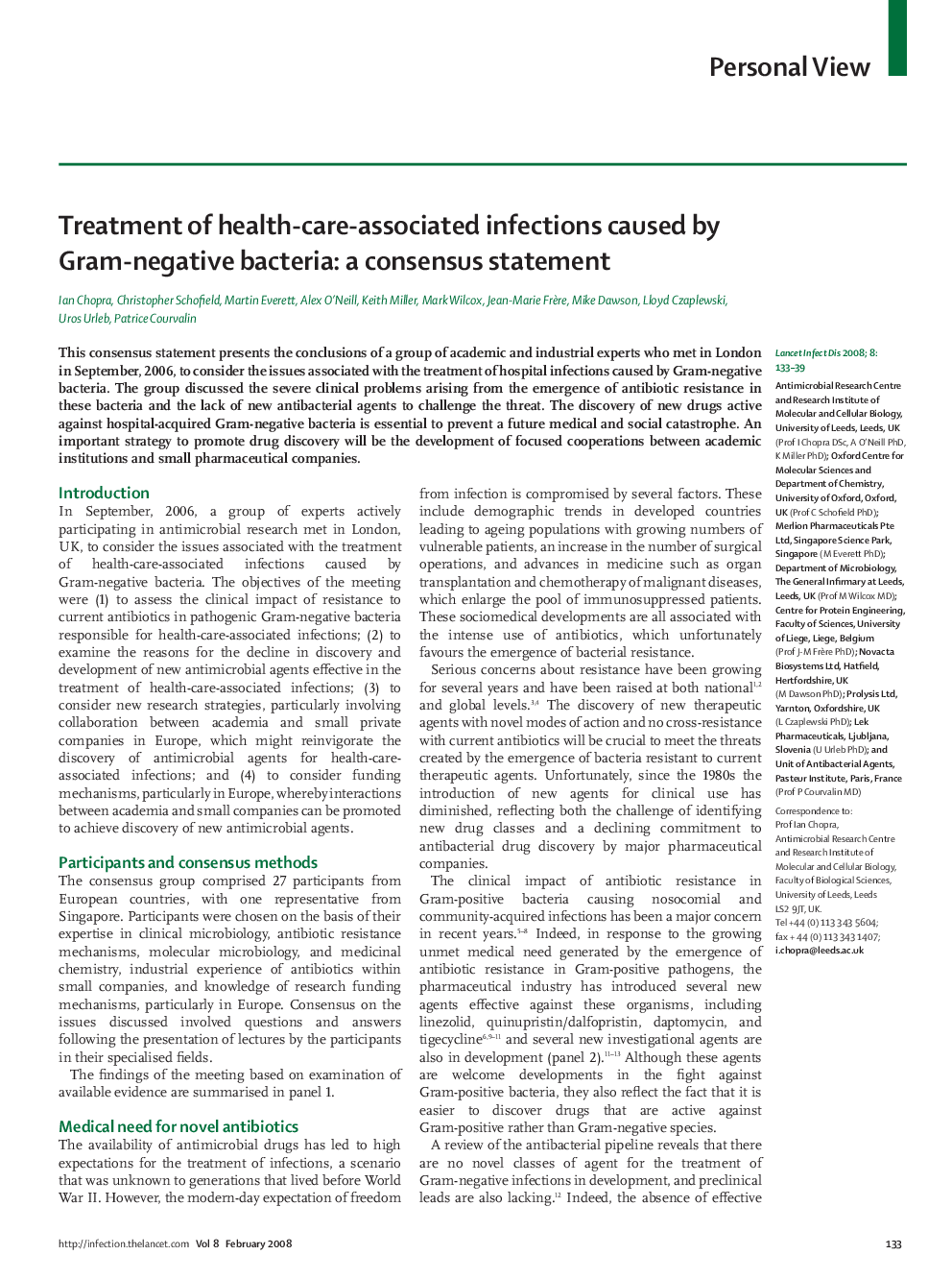 Treatment of health-care-associated infections caused by Gram-negative bacteria: a consensus statement