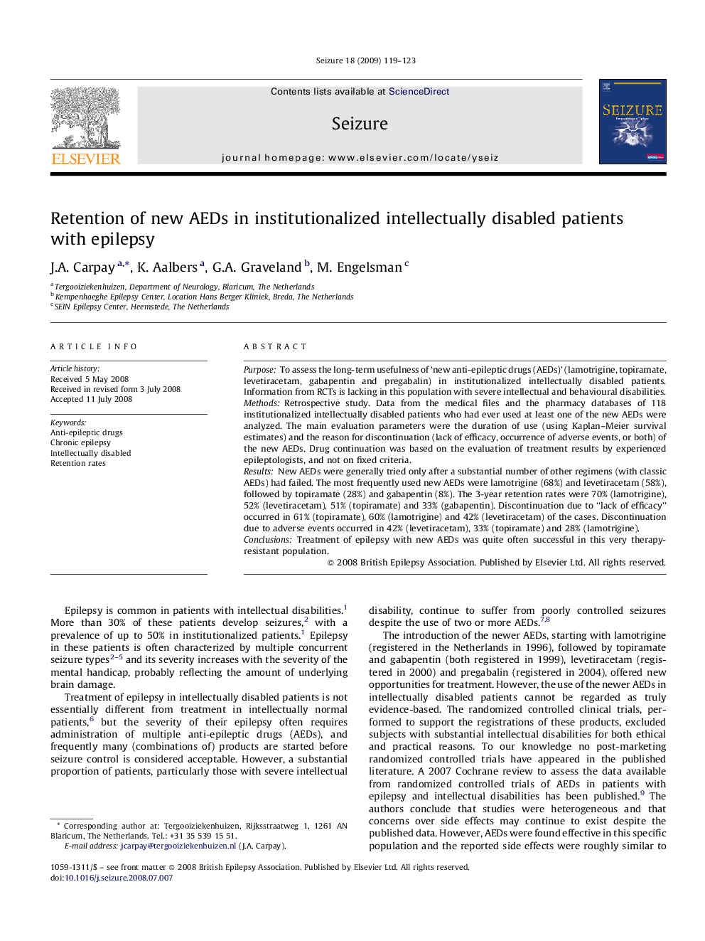 Retention of new AEDs in institutionalized intellectually disabled patients with epilepsy