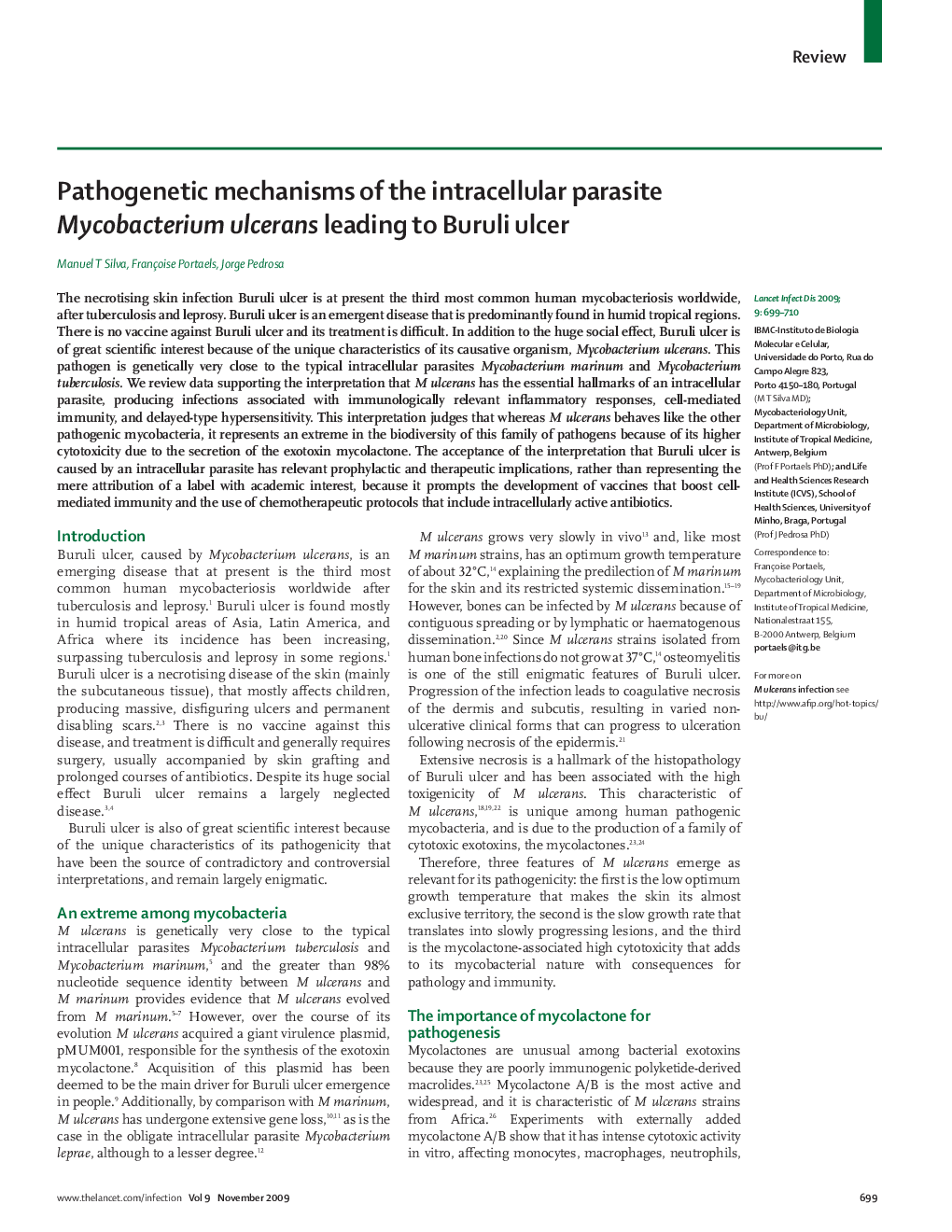 Pathogenetic mechanisms of the intracellular parasite Mycobacterium ulcerans leading to Buruli ulcer