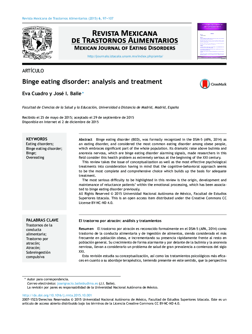 Binge eating disorder: analysis and treatment 